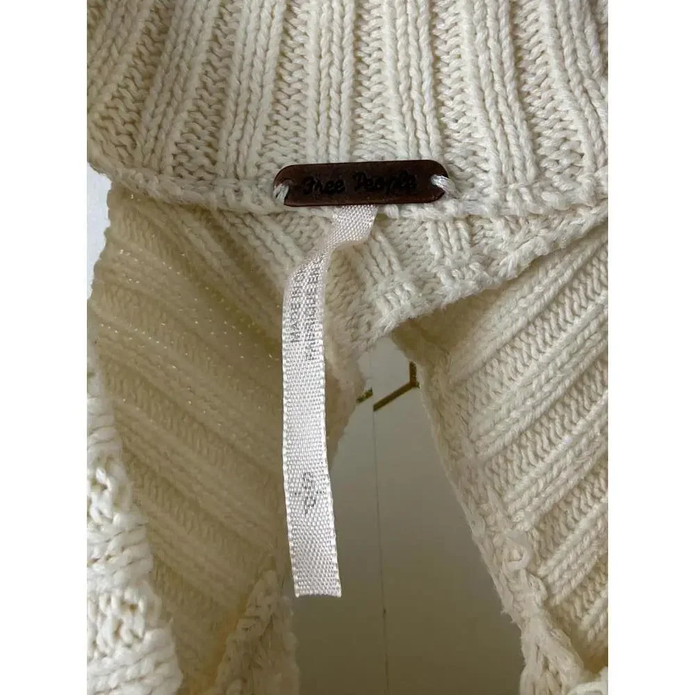 Free People Cream Strap Open Shoulder Half Moon Bay Rib Sweater - Size - Small